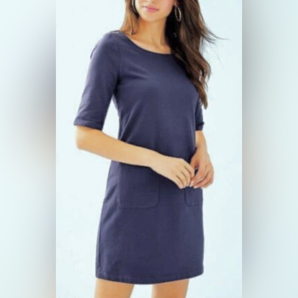 Lilly Pulitzer Lilah True Navy Pocket Gold Buttons Shift Mini Dress Size 6